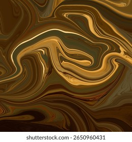 Conception tourbillonnante de fluide brun et doré avec une texture organique semblable à du bois. Idéal pour les arrière-plans, l'art abstrait ou les thèmes visuels aux tons chauds.