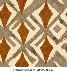 Earthy color palette with brown, gray, and white geometric shapes grunge lines ikat pattern, striped seamless pattern, Vector illustration background for print the paper.