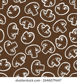 Earthy Delights Mushroom Magic Pattern in Brown. Perfect for culinary or nature-themed projects, versatile backdrop for fabric, wrapping paper, or home decor.