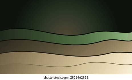 An earthy minimalist vector design with smooth organic wave curves and expansive negative space for branding. Moss Green, Khaki and Sand color theme.