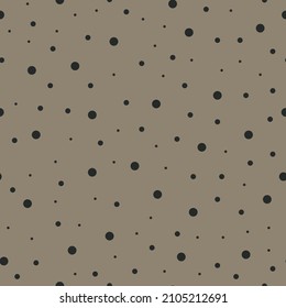 Earthy, organic spot seamless vector pattern. Charcoal black irregular polka dots on a natural brown color background. Modern, simple minimal design. Repeating backdrop surface texture print.