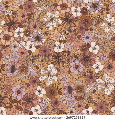 Earthy Tone Seamless Floral Pattern Fabric Design Muted Flowers