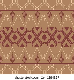 Earthy Tone Traditional Embroidery Art Abstract with Pixel Art Designs for Textile Print