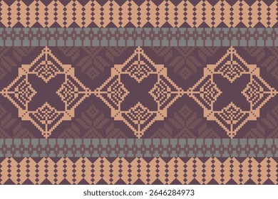 Earthy Tone Traditional Embroidery Art Abstract with Pixel Art Designs for Textile Print