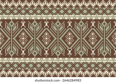 Earthy Tone Traditional Embroidery Art Abstract with Pixel Art Designs for Textile Print