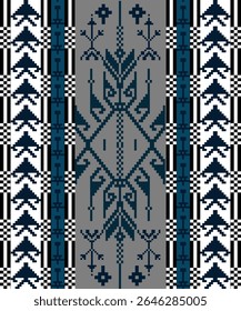 Earthy Tone Traditional Embroidery Art Abstract with Pixel Art Designs for Textile Print