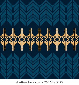 Earthy Tone Traditional Embroidery Art Abstract with Pixel Art Designs for Textile Print