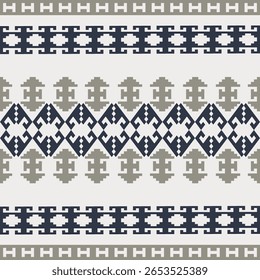 Earthy Tone Traditional Embroidery Art Abstract with Pixel Art Designs for Textile Print