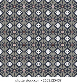 Earthy Tone Traditional Embroidery Art Abstract with Pixel Art Designs for Textile Print