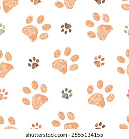 Earthy tones paw prints seamless fabric design pattern