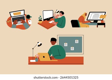 Earthy Workspace Scene with Office Tools and Desk Setup