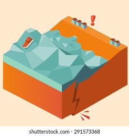 eartquake causes tsunami. vector illustration