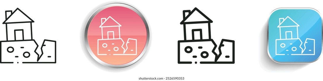 Icono de terremoto. Diseño de estilo lineal delgado, regular y de Botón aislado sobre fondo blanco