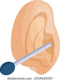 Earwax blockage isometric concept, cotton swab in ear vector icon design, beauty personal care symbol, cosmetic dermatology sign, body aesthetics stock illustration