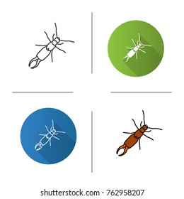 Earwig icon. Flat design, linear and color styles. Isolated vector illustrations