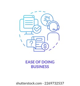 Ease of doing business blue gradient concept icon. Simple interaction with insurance company. Client help abstract idea thin line illustration. Isolated outline drawing. Myriad Pro-Bold font used