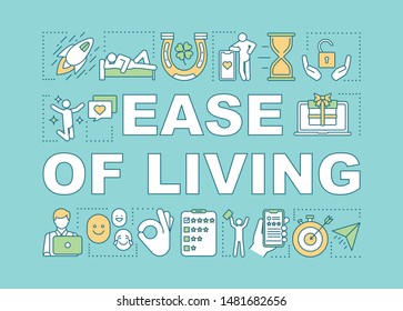 Ease of living word concepts banner. Consumerism, customer services presentation, website. Isolated lettering typography idea with linear icons. Vector outline illustration. On demand economy benefit