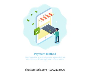 Ease & Security in Transacting Online. Payment Method Concept. 3d Isometric Vector Illustration.