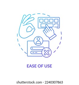 Ease of use blue gradient concept icon. Commenting platform feature abstract idea thin line illustration. Good user experience. Functionality. Isolated outline drawing. Myriad Pro-Bold font used