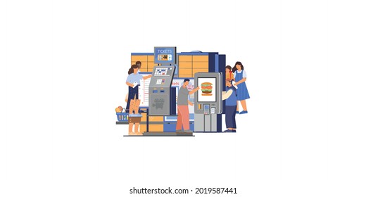 Ease Of Use Of Self Service Checkouts Set Flat Isolated Vector Illustration