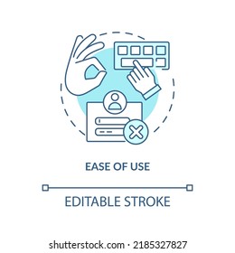 Ease Of Use Turquoise Concept Icon. Feature Of Commenting Platform Abstract Idea Thin Line Illustration. User Experience. Isolated Outline Drawing. Editable Stroke. Arial, Myriad Pro-Bold Fonts Used