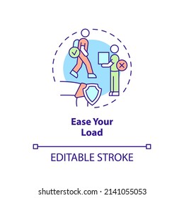 Ease your load concept icon. Natural relief from arthritis pain advice abstract idea thin line illustration. Reduce strain. Isolated outline drawing. Editable stroke. Arial, Myriad Pro-Bold fonts used