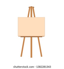 Easel art illustration vector flat icon. Artist canvas blank frame board. Paint stand wooden equipment tripod front view cartoon