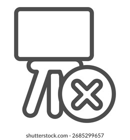 Staffelliniensymbol, Präsentationskonzept. Vektorgrafiken. Brett mit Schließtaste, verbotenes Artikelzeichen auf weißem Hintergrund, Umrissstil-Symbol für Mobil- oder Webdesign