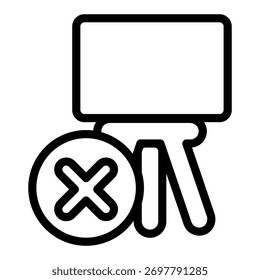 Icono de línea de prohibición de caballete, concepto de presentación. Gráficos de Vector. Tablero con el Botón cercano, muestra prohibida del artículo en el fondo blanco, icono del estilo del contorno para el móvil o el Diseño web