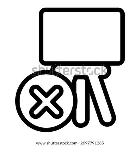 Easel ban line icon, presentation concept. Vector graphics. Board with close button, forbidden item sign on white background, outline style icon for mobile or web design