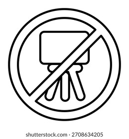 Ícone de linha fina banido do cavalete, placa para conceito da apresentação. Gráficos vetoriais. Proibido, sinal de item proibido no fundo branco, ícone de estilo de estrutura de tópicos para design móvel ou web
