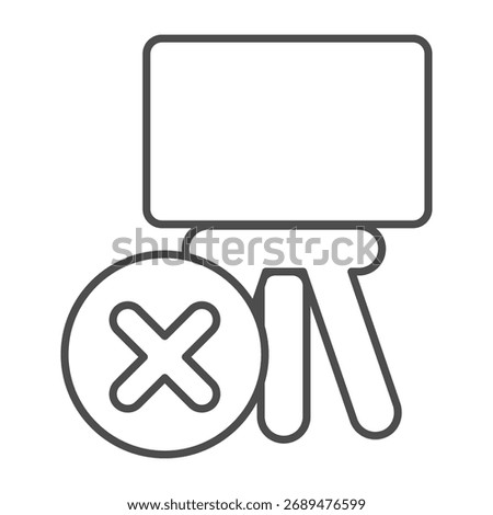 Easel ban thin line icon, presentation concept. Vector graphics. Board with close button, forbidden item sign on white background, outline style icon for mobile or web design