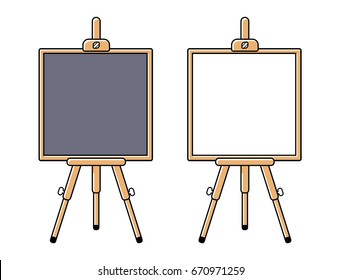 Easel with black and white blank board isolated
