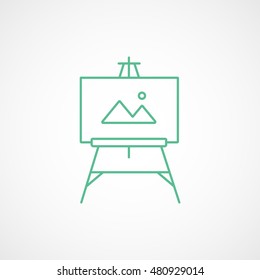 Easel Blackboard Green Line Icon On White Background