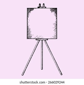  easel with blank canvas, doodle style, sketch illustration