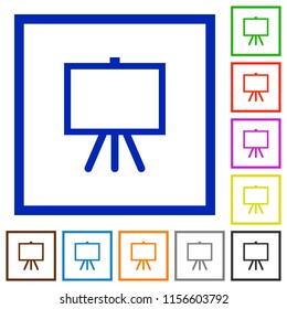 Easel with blank canvas flat color icons in square frames on white background