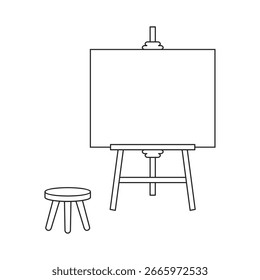 Cavalete com tela em branco e banqueta para exibição ou ilustração de vetor de arte