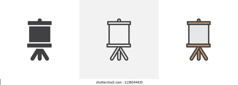 Easel with canvas icon. Line, solid and filled outline colorful version, outline and filled vector sign. Symbol, logo illustration. Different style icons set. Pixel perfect vector graphics