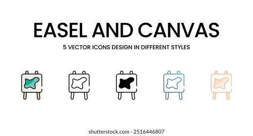 Caballete e iconos de lienzo configurados en cinco estilos diferentes de Vector Ilustración de stock