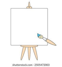 Easel with a canvas and a paintbrush, art school studio.