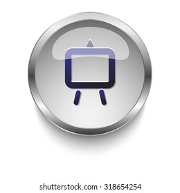 Easel dark blue vector icon on a glossy glass button with chrome on white background