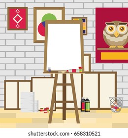 easel flat vector in studio interior 