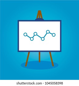 The easel with a graph on a white sheet is on a blue background