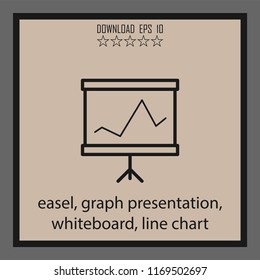easel, graph presentation, whiteboard, line chart  vector icon