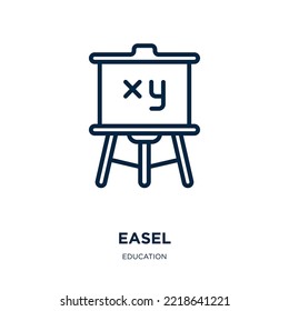 Easel Icon From Education Collection. Thin Linear Easel, Brush, Pen Outline Icon Isolated On White Background. Line Vector Easel Sign, Symbol For Web And Mobile