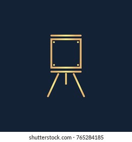 Easel icon flat. Simple gold pictogram on dark background. Vector illustration symbol