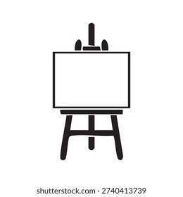 Easel icon simple vector illustration featuring a clean, minimalist design of a classic artist’s easel in bold flat silhouette style. Represents art, painting, creativity, design, workshops, and artistic projects. Ideal for art blogs, creative studios, educational materials, presentations, posters, and digital or print projects. High-quality scalable vector suitable for both print and digital use.
