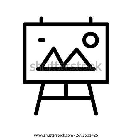 Easel with Landscape Artwork Line Icon — Canvas, Painting and Gallery Display