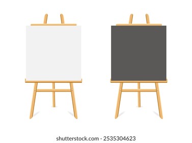 Easel mockup. Boards with white and black paper. Vector illustration