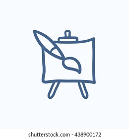 Easel and paint brush vector sketch icon isolated on background. Hand drawn Easel and paint brush icon. Easel and paint brush sketch icon for infographic, website or app.